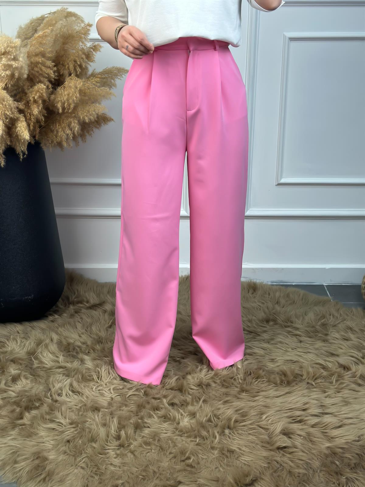 Yüksek Bel Palazo Cepli Pantolon PUDRA PEMBE