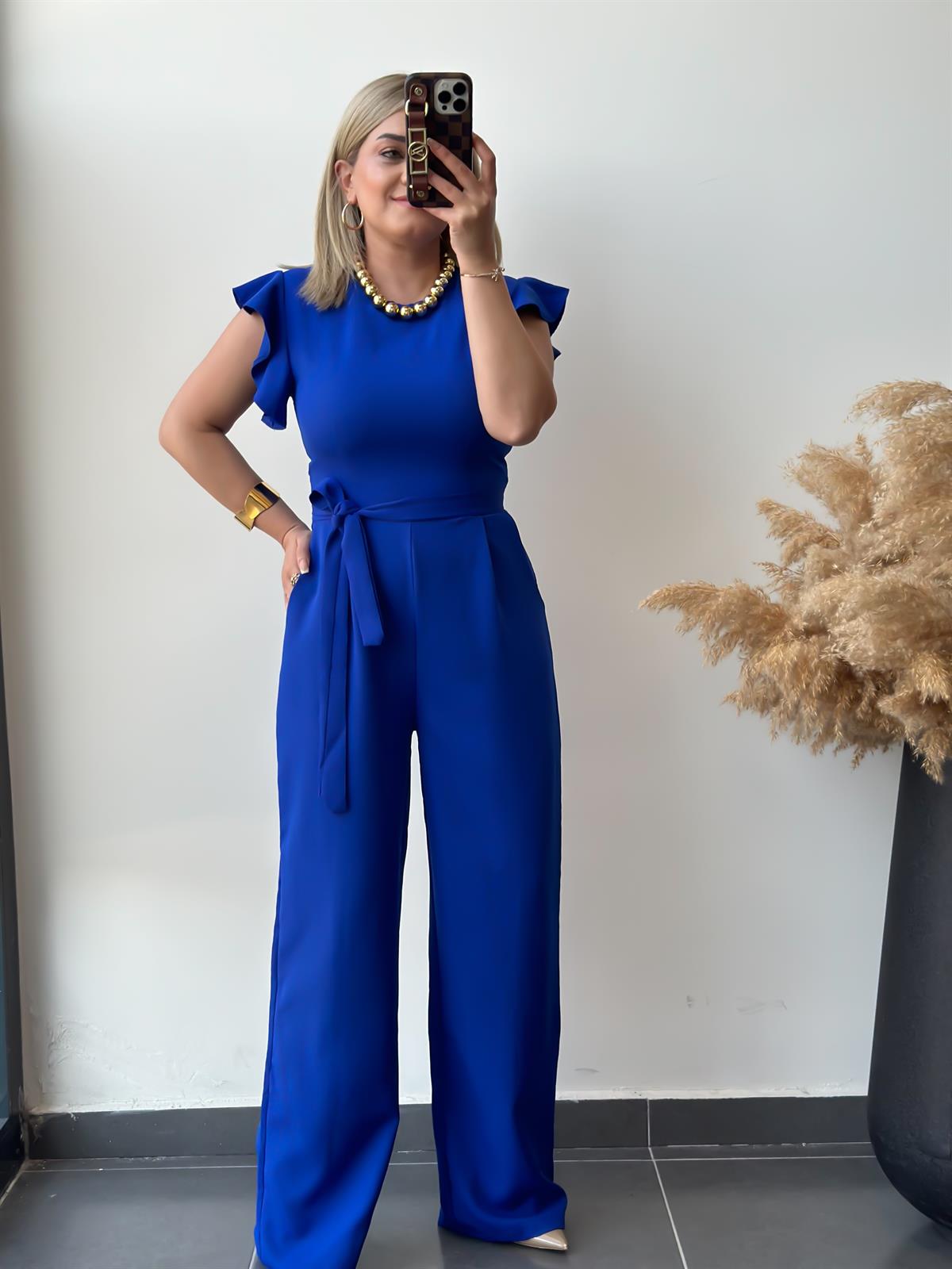 Yuvarlak Yaka Kısa Kollu Kemerli Tulum SAKS