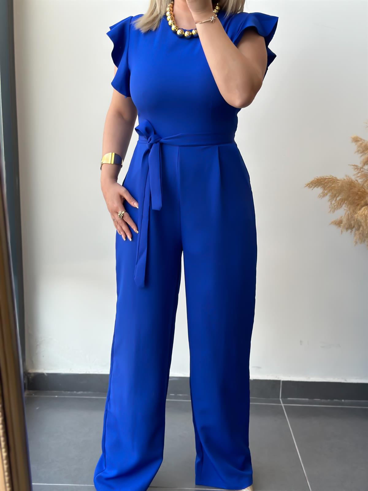 Yuvarlak Yaka Kısa Kollu Kemerli Tulum SAKS