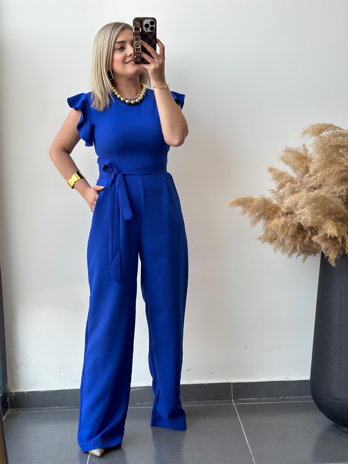 Yuvarlak Yaka Kısa Kollu Kemerli Tulum SAKS