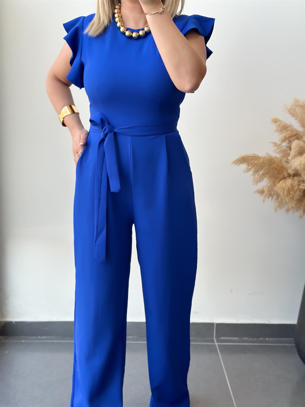 Yuvarlak Yaka Kısa Kollu Kemerli Tulum SAKS