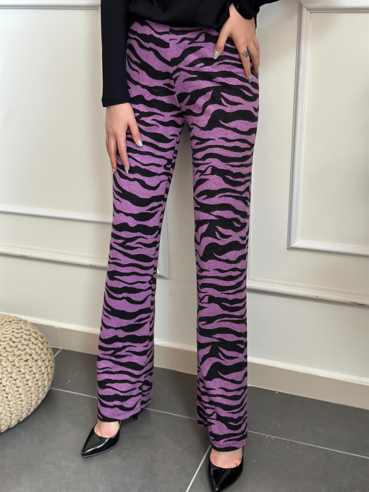 Zebra Desen Yumoş Triko Pantolon SİYAH
