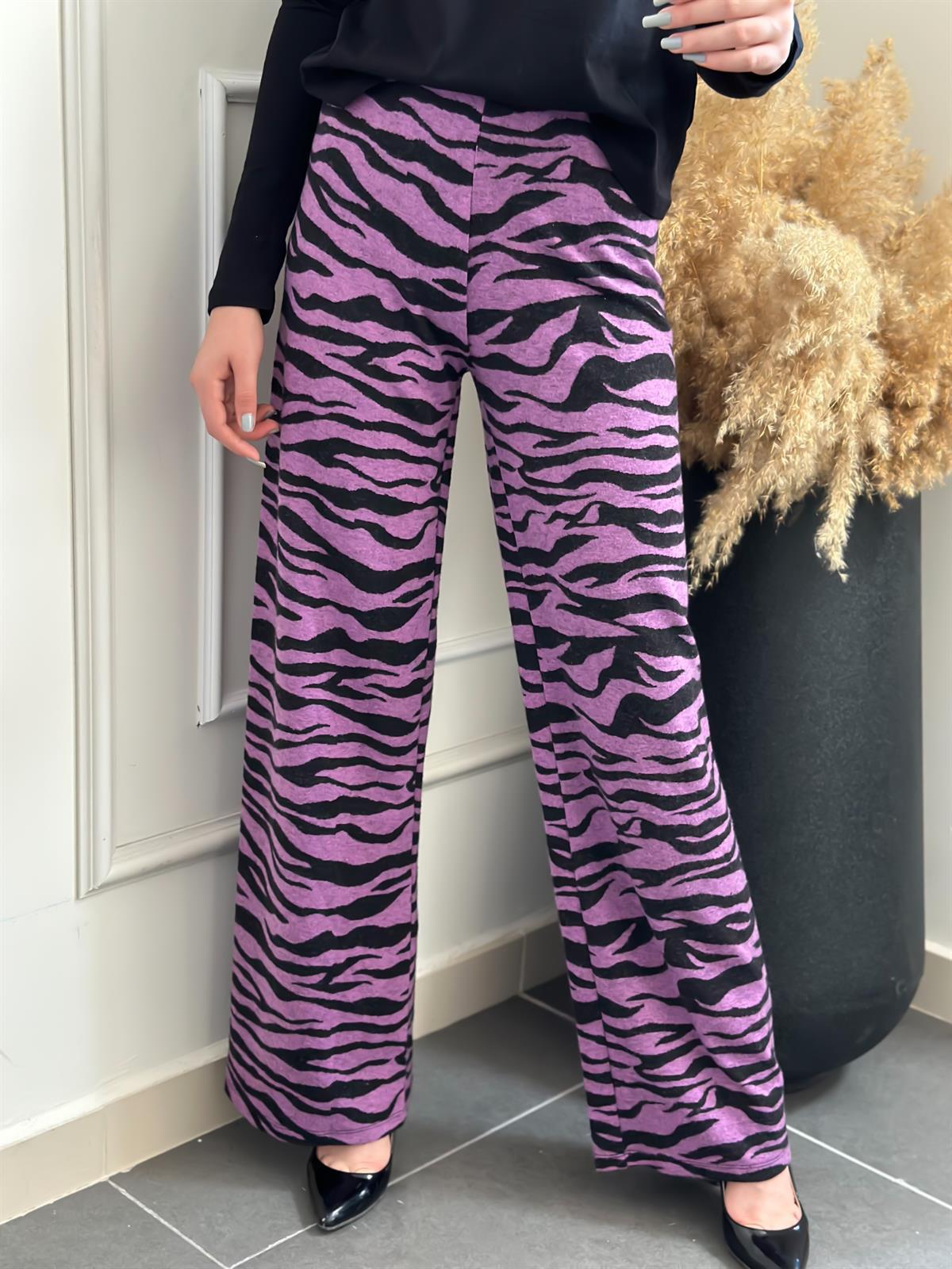 Zebra Desen Yumoş Triko Pantolon SİYAH