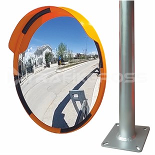 Trafik Güvenlik Aynası 80 cm ve 2.5 m Galvaniz Flanşlı Direk Set
