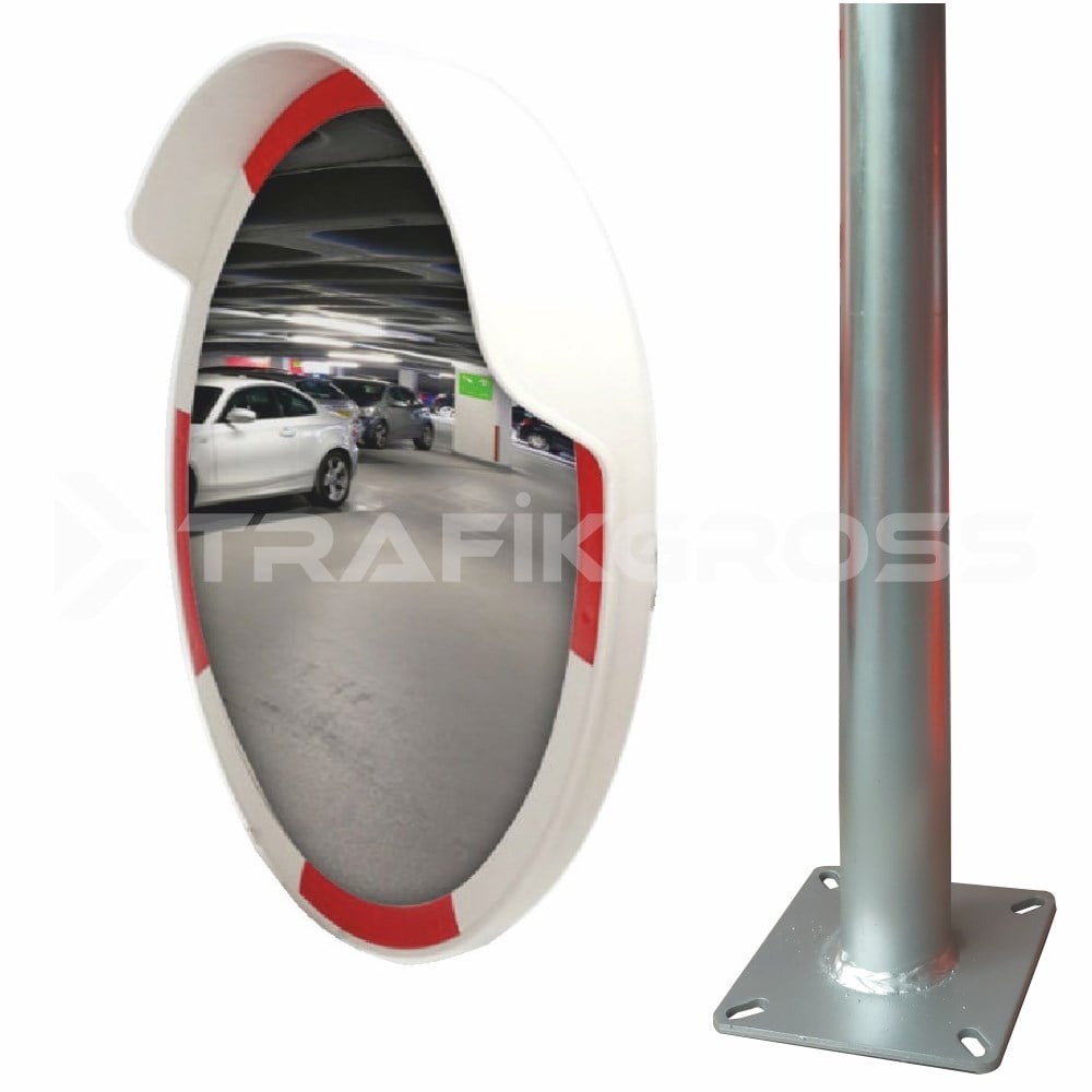 Trafik Güvenlik Aynası 80 cm ve 2.5 m Galvaniz Flanşlı Direk Set