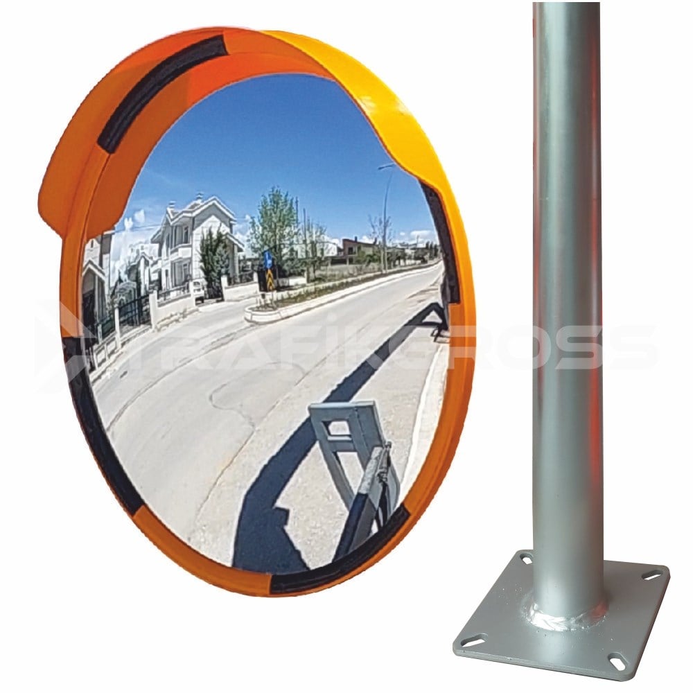 Trafik Güvenlik Aynası 80 cm ve 2.5 m Galvaniz Flanşlı Direk Set