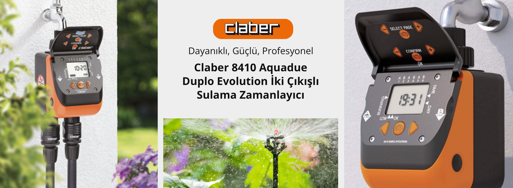 Claber 8410 Aquadue Duplo Evolution İki Çıkışlı Sulama Zamanlayıcı