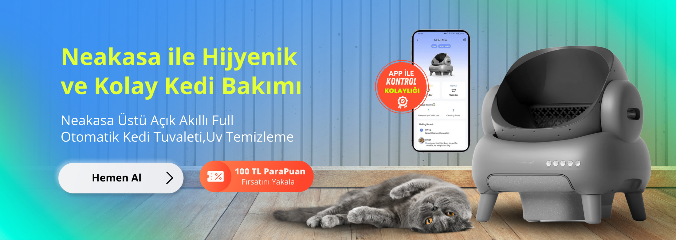 Neakasa Üstü Açık Akıllı Full Otomatik Kedi Tuvaleti