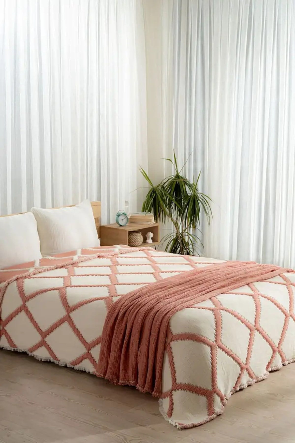 Mylasa Home Müslin 7 Katlı Baklava Desenli (Jakarlı) Yorgan Çift Kişilik 240x260cm Kiremit