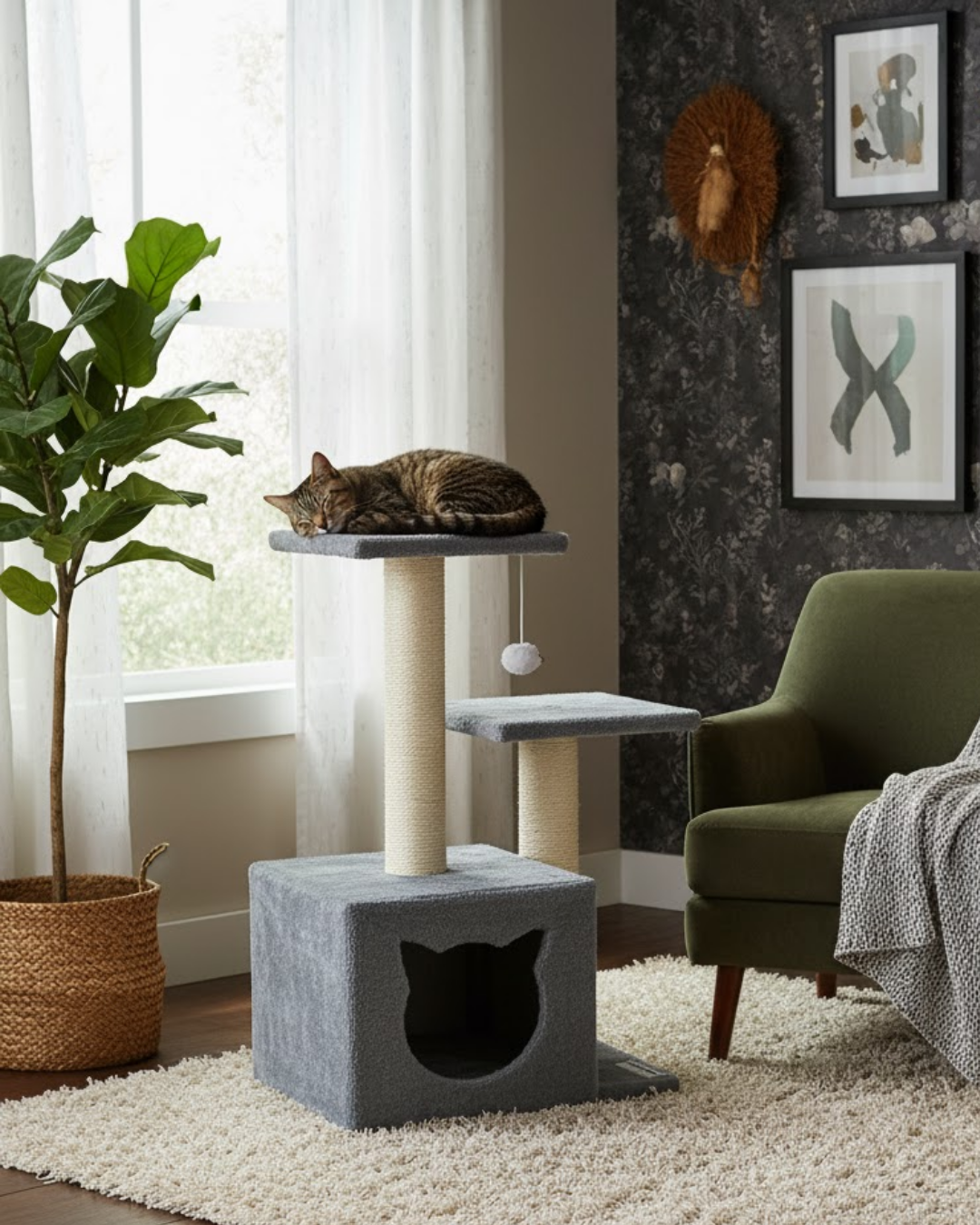 Reyo Pet Stepli Yuvalı Kedi Tırmalaması (Kedi Görünümlü) Antrasit