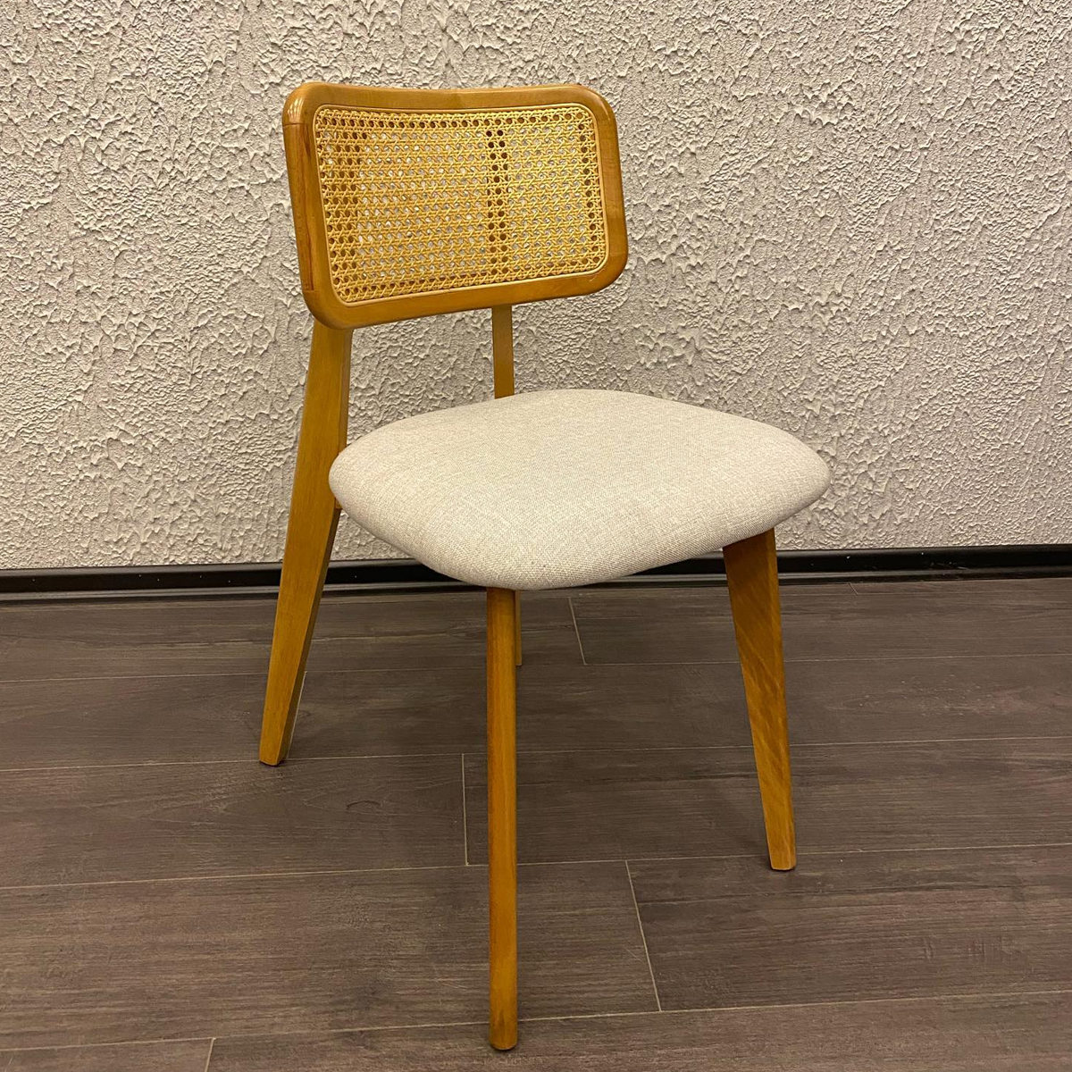 Reyo Zion Sandalye Teddy Krem Kumas Hasirli Naturel Ahsap