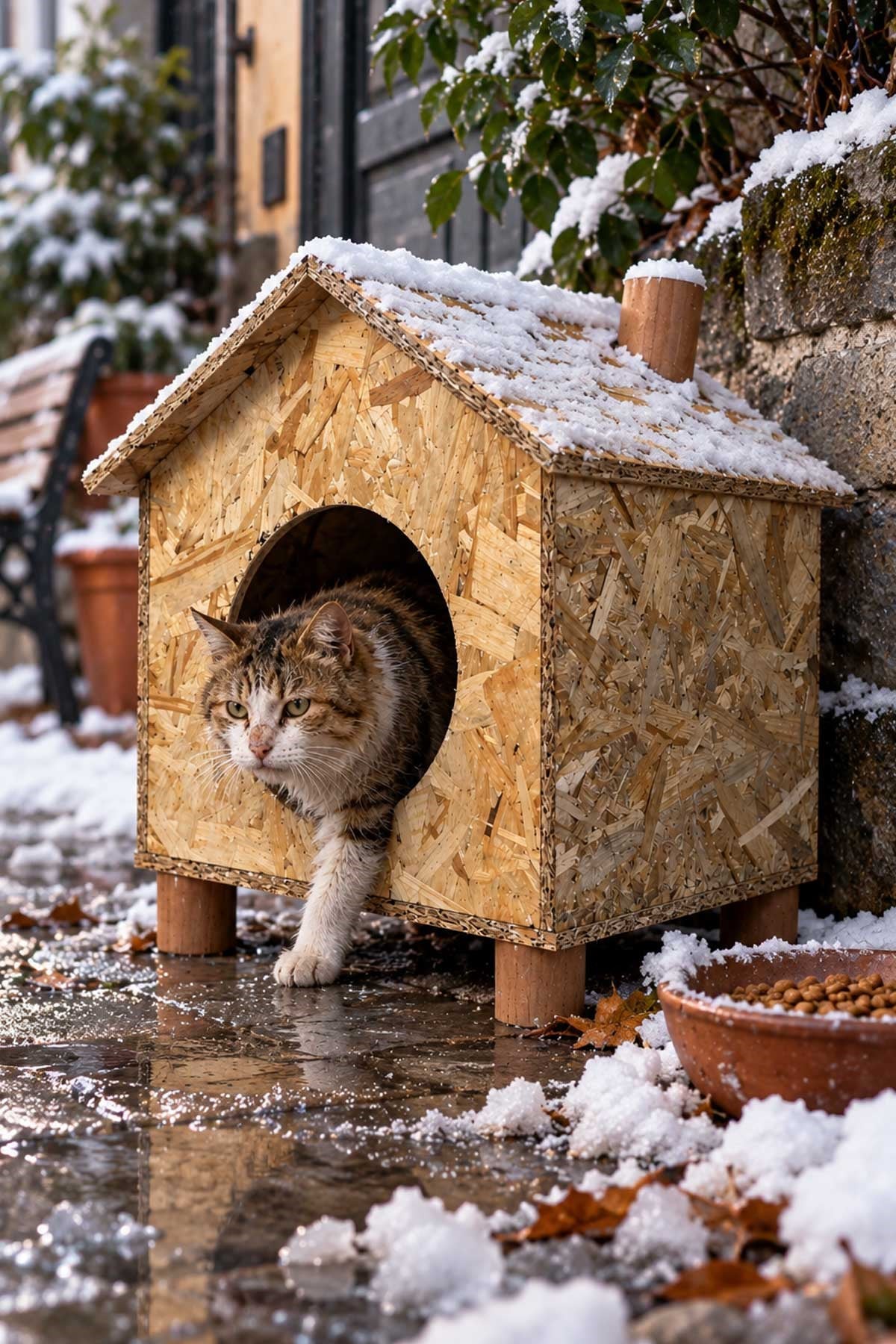 Reyo Orta Boy Kedi Evi OSB Su Yalıtımlı Rüzgar ve Soğuğa Dayanıklı Ahşap Kedi Evi, Sokak Hayvanları İçin Kedi Barınağı, Kedi Yuvası 43x40x37 cm CAT14