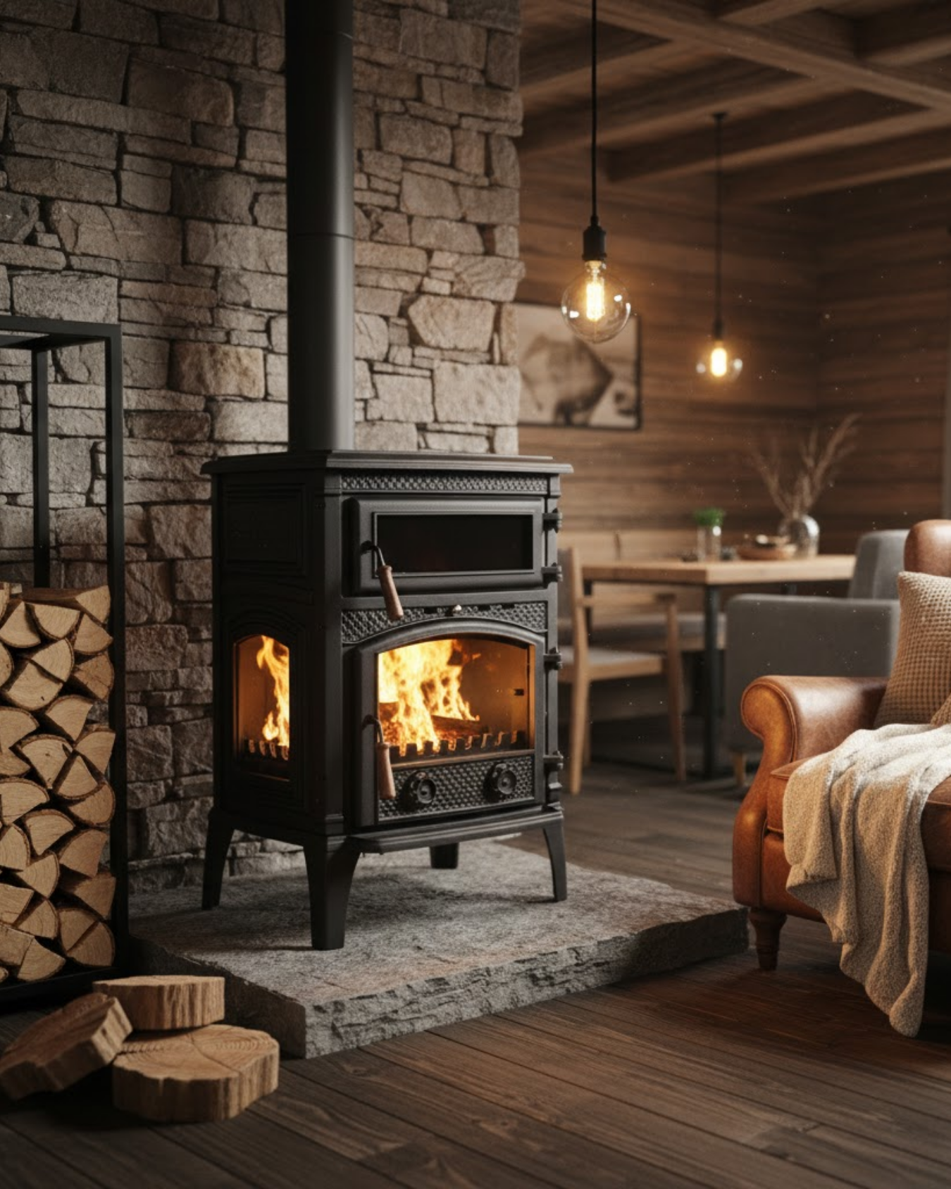  Reyo Stove Kemah  Üç Camlı Yan Kapak Fırınlı Döküm Şömine Soba