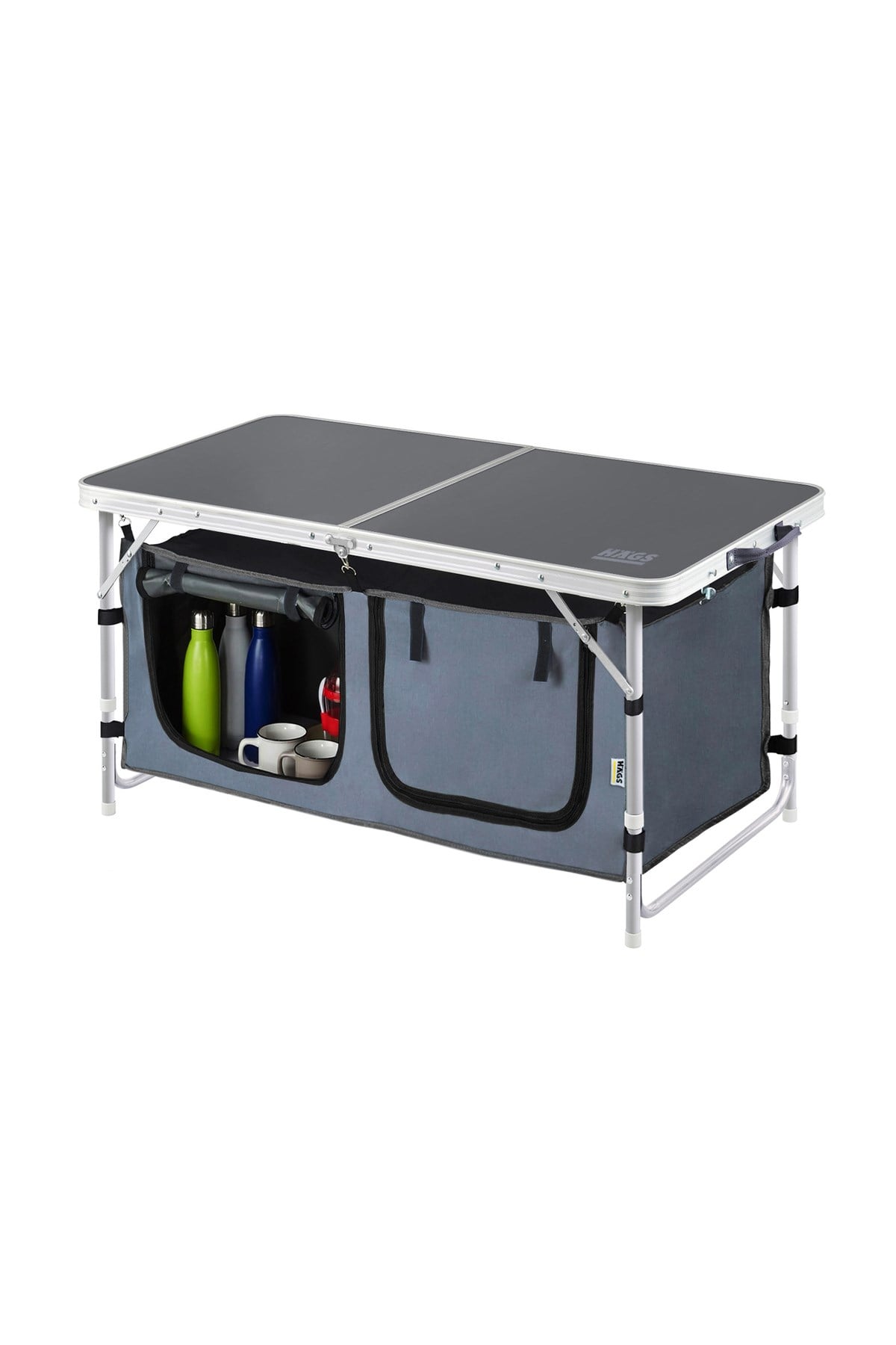 Haegs Saklama Dolaplı Kamp Masası, Outdoor Kamp Mutfağı, Kamp Dolabı, Katlanabilir Kamp Piknik Masası, Seyahat Mutfağı, Mutfak Dolabı, Depolama bölmeli, Dış Mekan Mutfağı 90x50cm - Antrasit