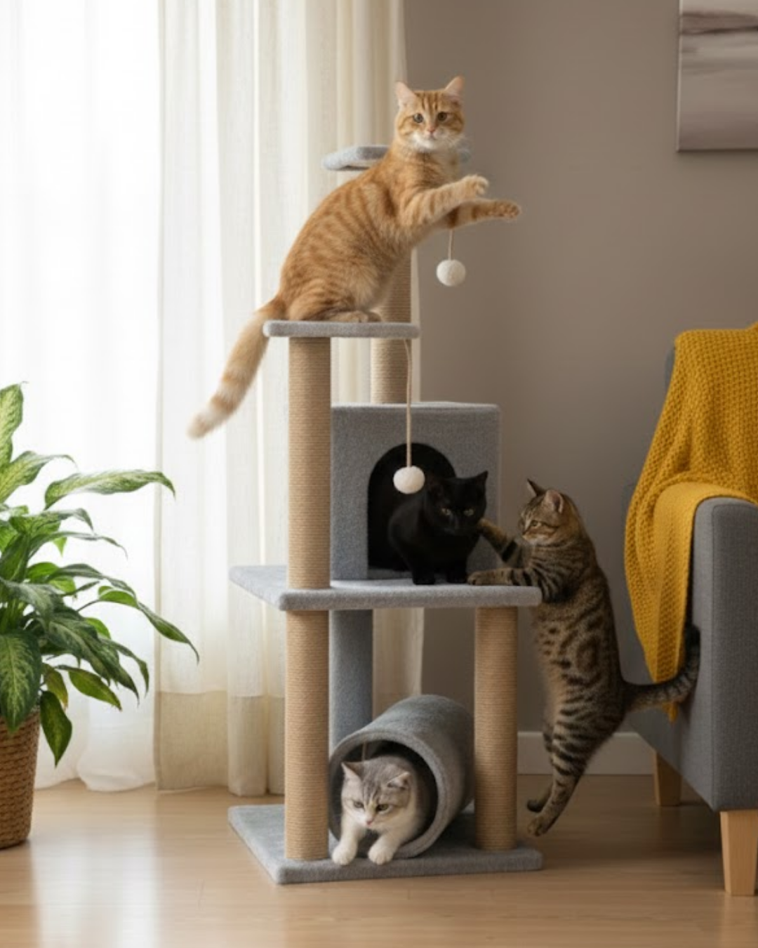 Reyo Pet T06 Kedi Oyun evi Kedi Tırmalama ve Oyun Evi Gri