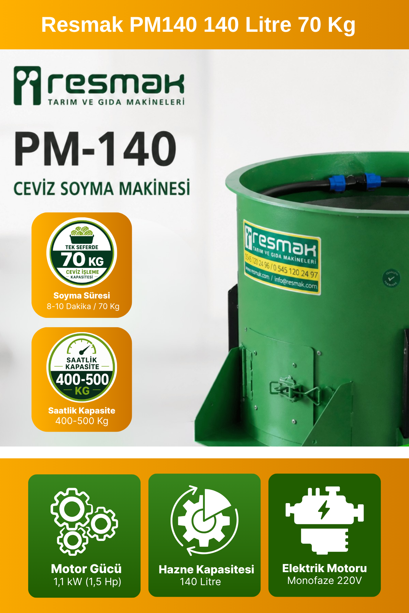 Resmak PM140 140 Litre 70 Kg Ceviz Soyma Makinesi