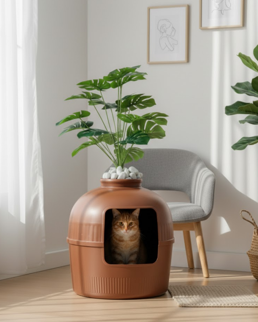 Reyo Dekorapet Dekoratif Kedi Tuvaleti Kahverengi