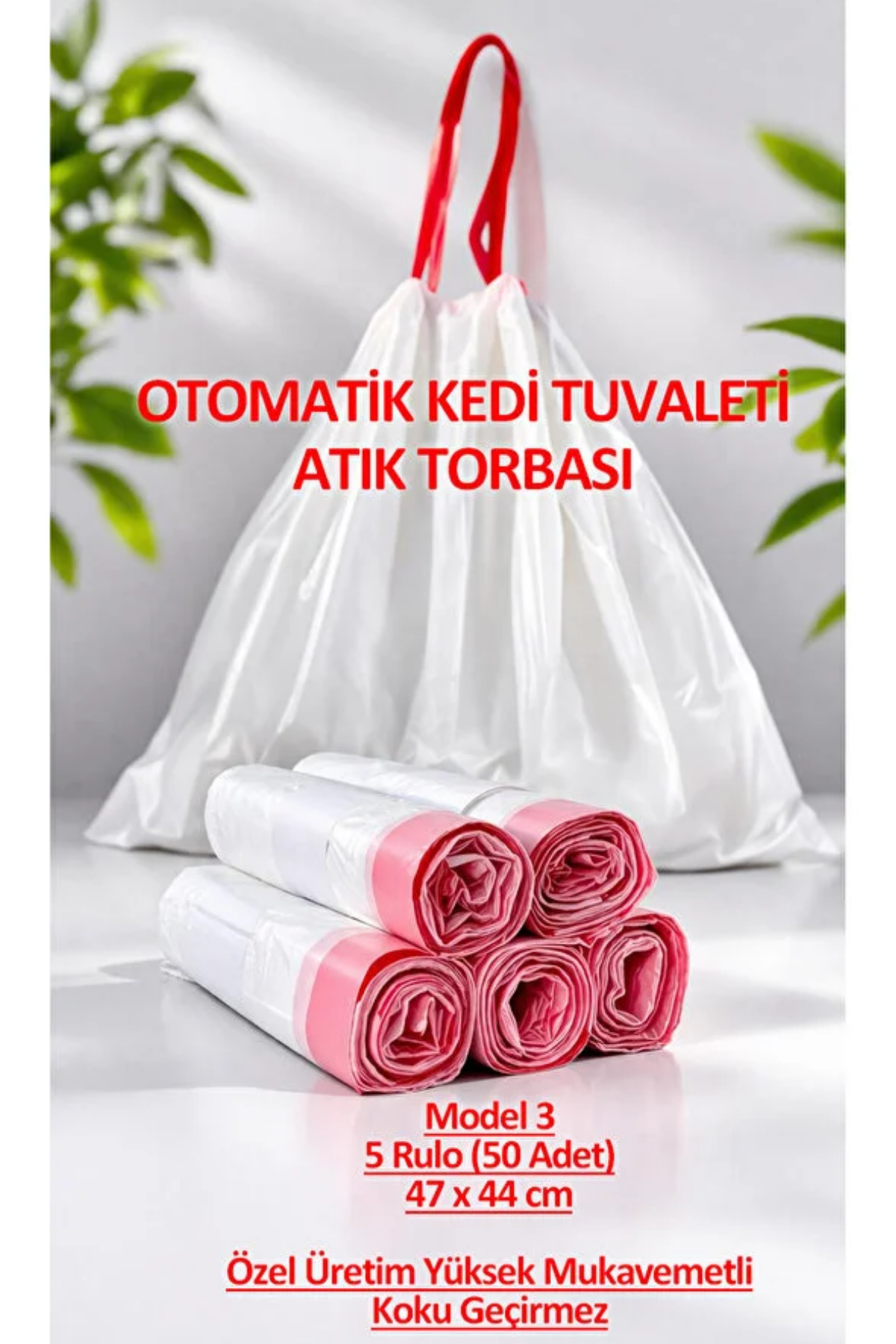 Reyo Otomatik Kedi Tuvaleti Atık Torbası – Kedi Tuvaleti Poşeti 5 Rulo 50 Adet (Model 3)