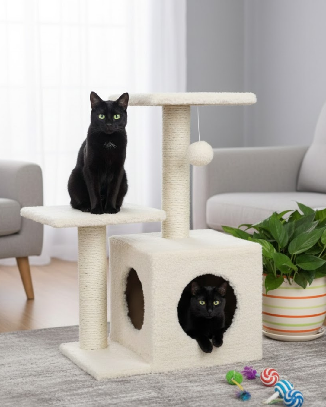 Reyo Pet Çift Stepli Yuvalı Kedi Tırmalaması Krem