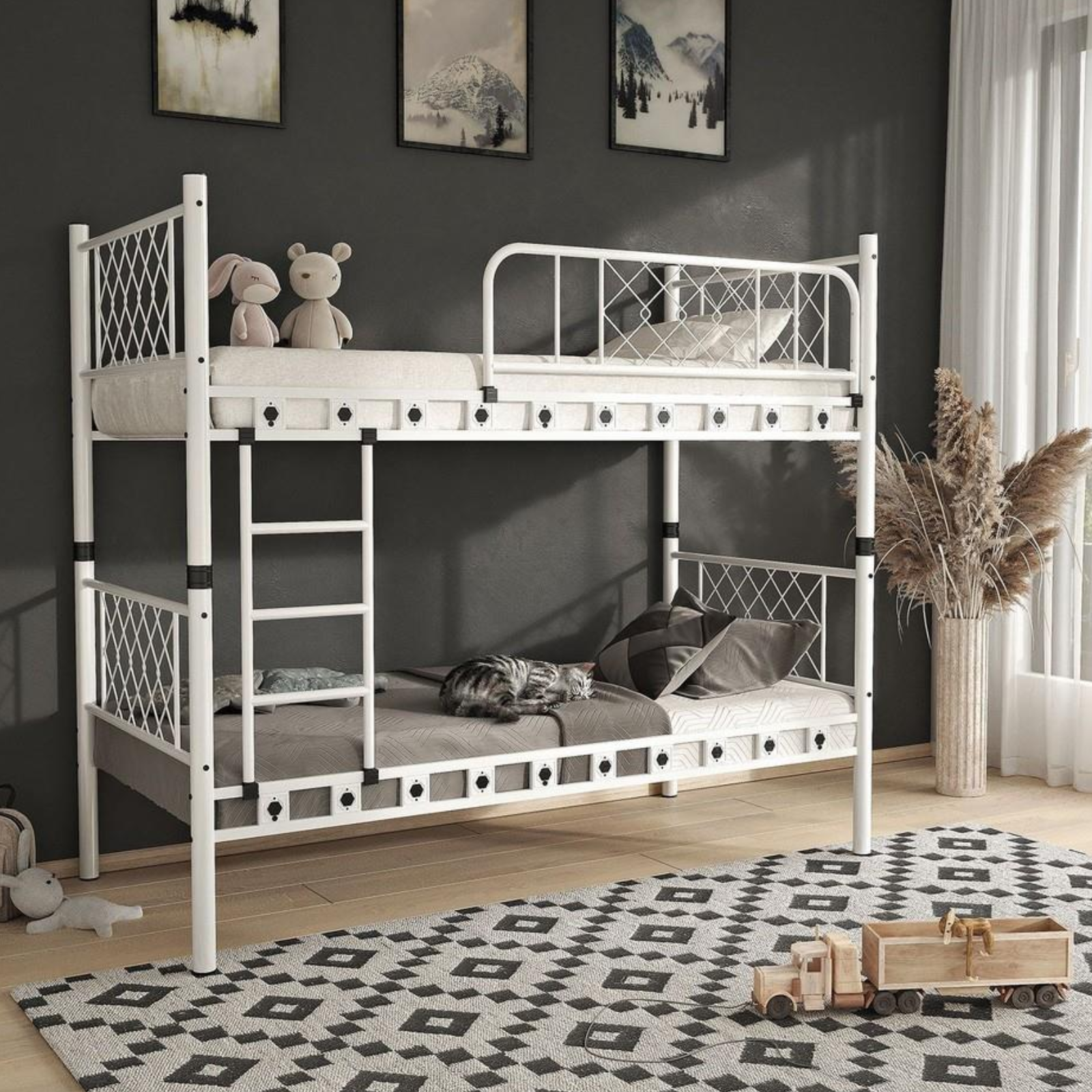 Reyo Metis Genç Çocuk Yatak Odası Metal  Ranza ve Karyola Beyaz 90x190