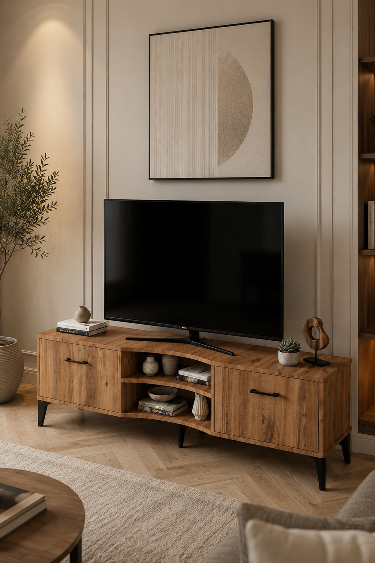 Reyo Falez Vera Tv Sehpası 160x35x50 cm Çok Amaçlı Televizyon Ünitesi Raflı Dolaplı Salon Oturma Odası 5055 Atlantik