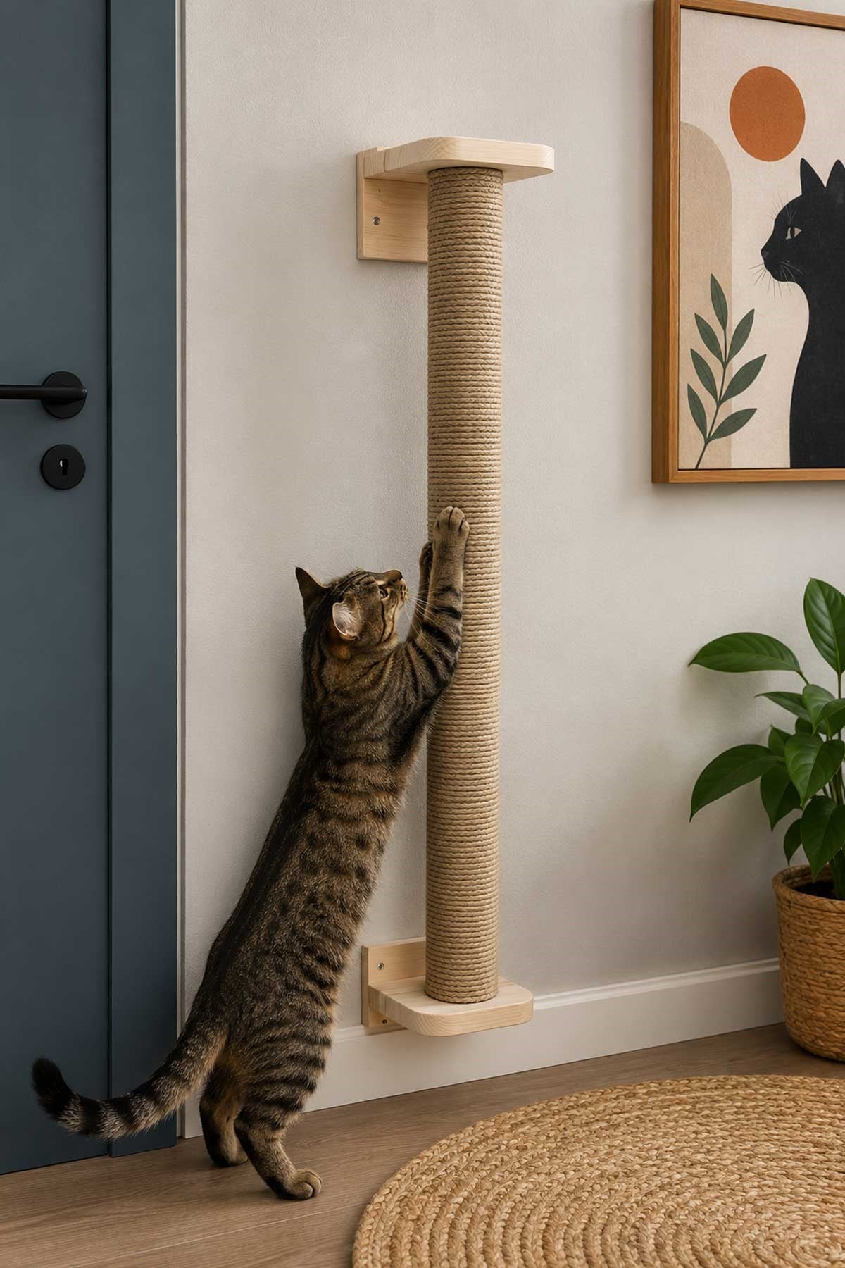 Narım Duvara Asılabilir Duvara Monteli Kedi Tırmalama Tahtası Duvara Monteli Tırmalama Kulesi Jüt İpli 1 Metre 6 cm Boru