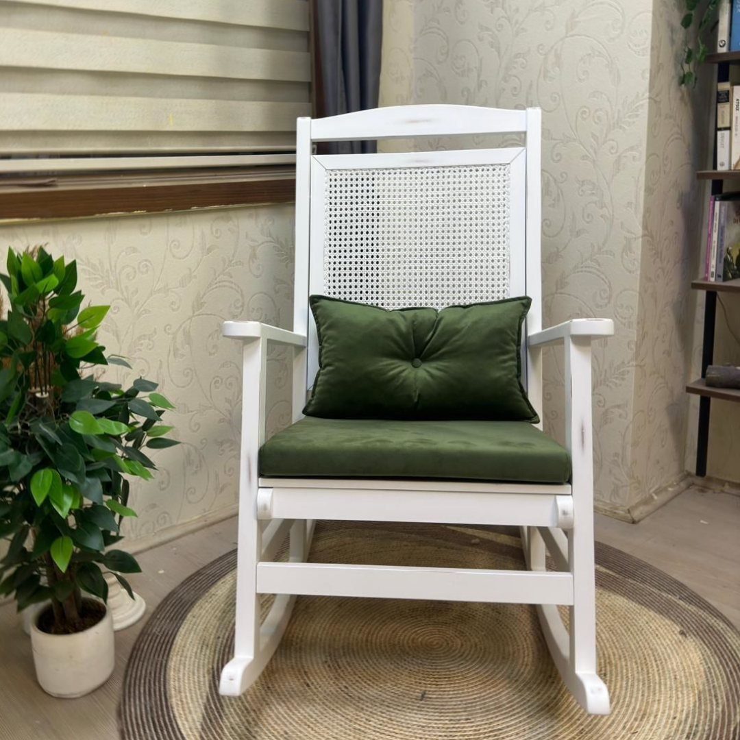 Asedia Veranda Lake Yeşil Minderli Hasırlı Sallanan Sandalye Hazeranlı Dinlenme Koltuğu