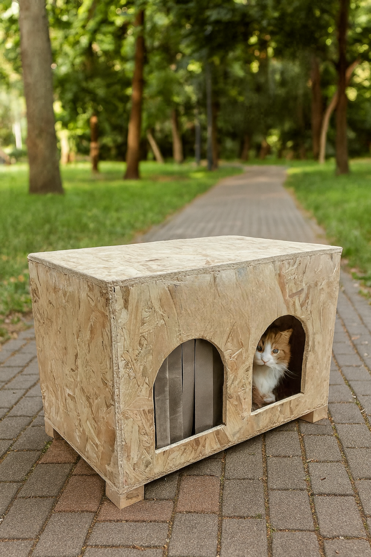 Reyo Pet OSB Ahşap Kedi Evi Çift Bölmeli, Dış Mekan Kullanıma Uygun
