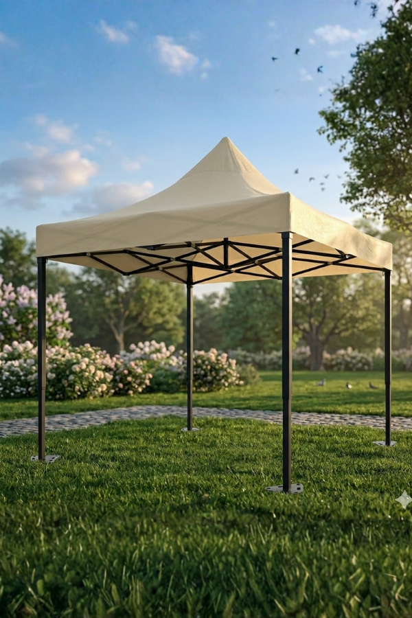 Reyo Premium Serisi Altıgen Profil Krem 3x3 Katlanır Makaslı Çardak