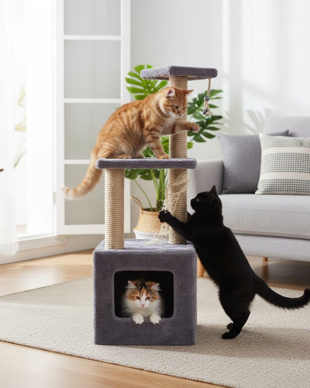 Reyo Pet Stepli Yuvalı Kare Serisi Kedi Tırmalaması Gri 115cm