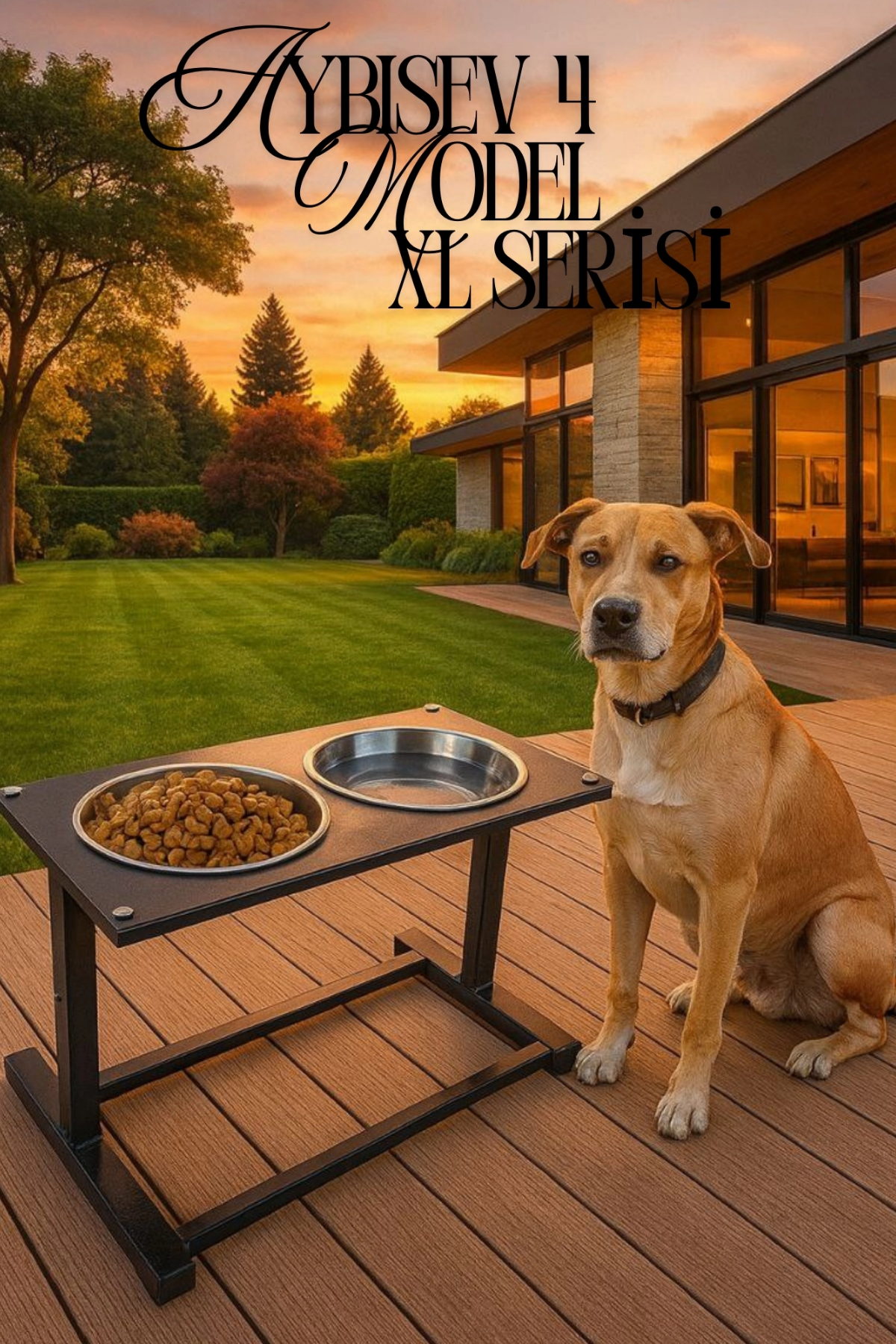 Reyo OK-AY Store Aybisev 4 XL Boy Büyük Irk Köpekler İçin Yükseltilebilir Metal Mama Su Kabı Standı Siyah