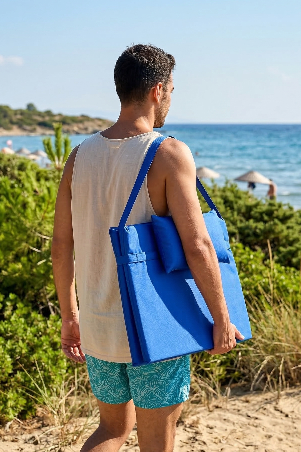 Bysay Taşınabilir Katlanır Plaj Havuz Minderi, Şezlong Minderi Kamp Yatağı Mavi