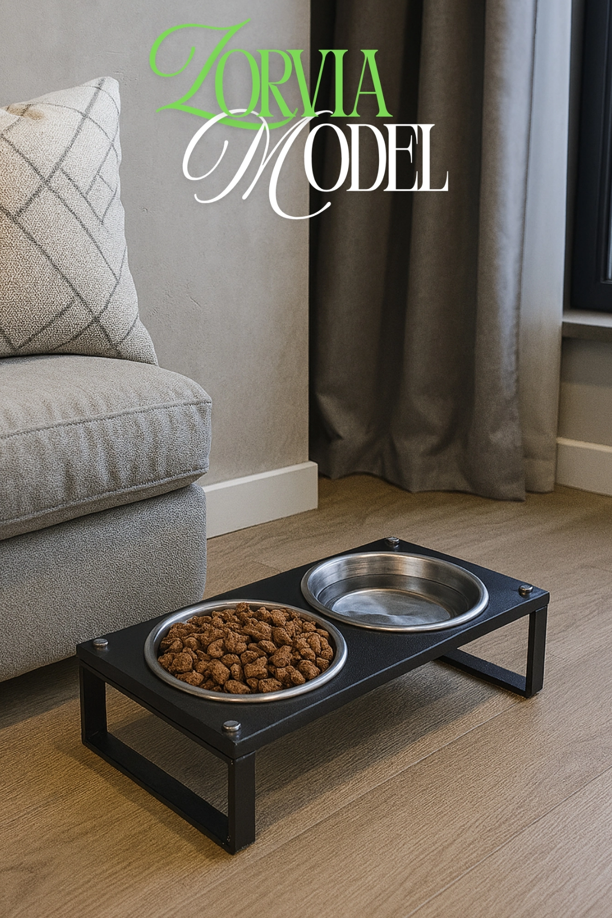 Reyo OK-AY Store Zorvia Paslanmaz Çelik Kedi Köpek Mama ve Su Kabı Standı, %10 Eğimli, Ergonomik, Yükseltilmiş Sağlıklı Beslenme, Siyah-Siyah