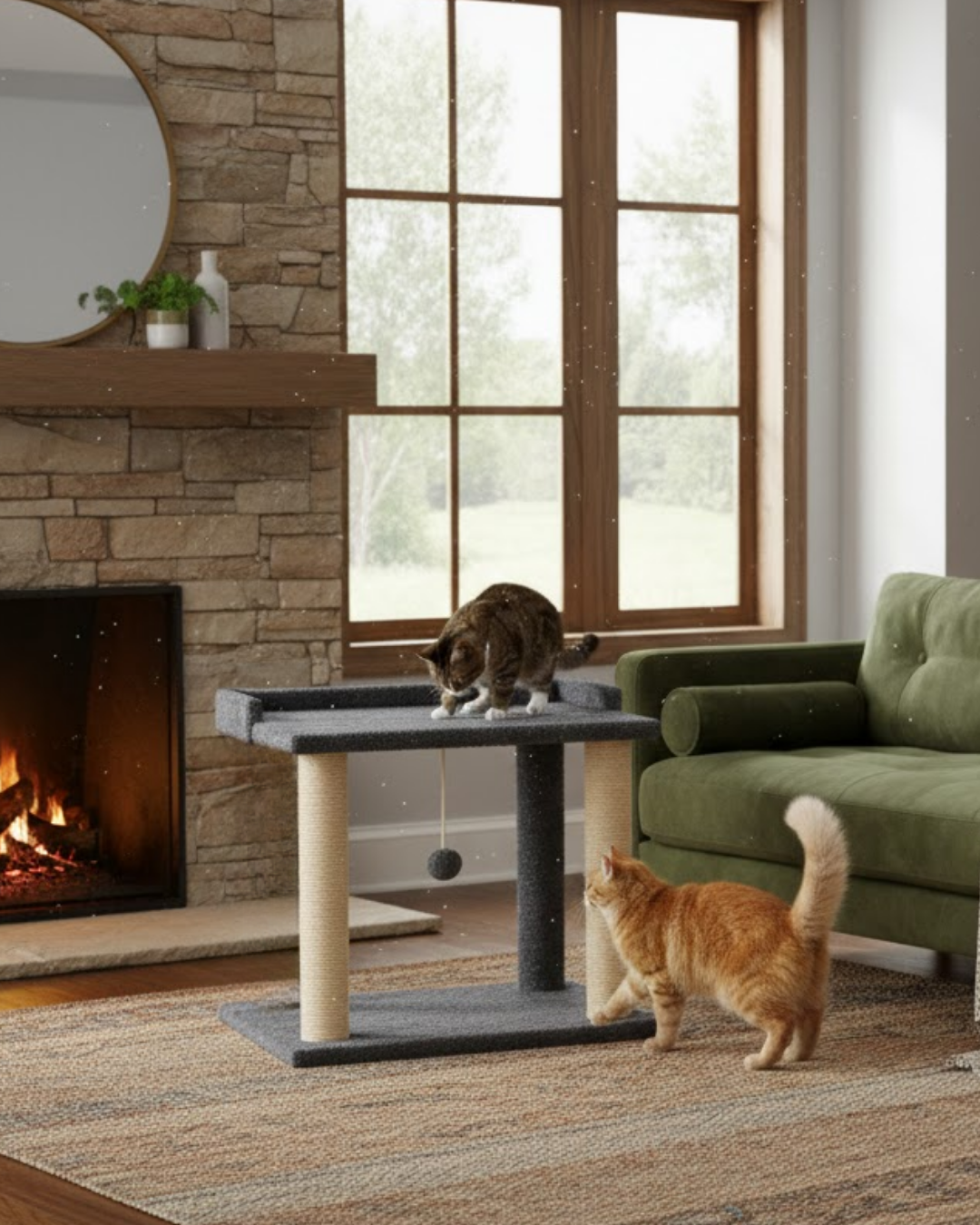 Reyo Pet Teraslı Yataklı Ponponlu Kedi Tırmalaması Antrasit