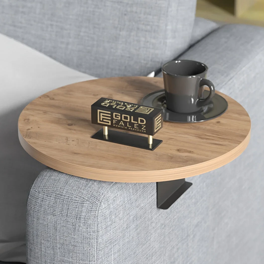 Gold Falez Dekoratif Yan Sehpa Yuvarlak Atlantik Çam