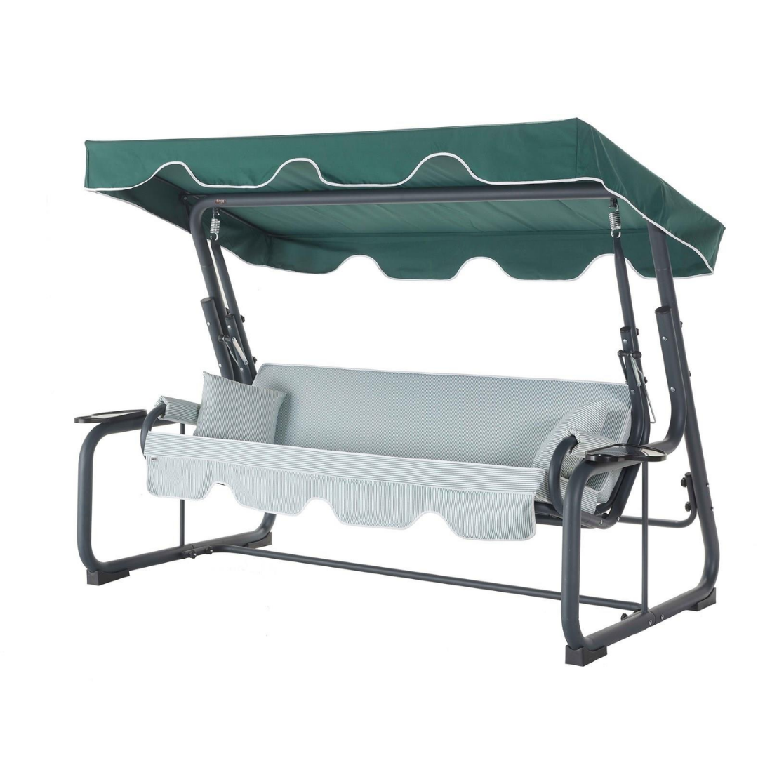 Erinöz Rubus 4 Kişilik Bahçe Balkon Teras Salıncağı - Minder: Yeşil Çizgili Tente: Yeşil