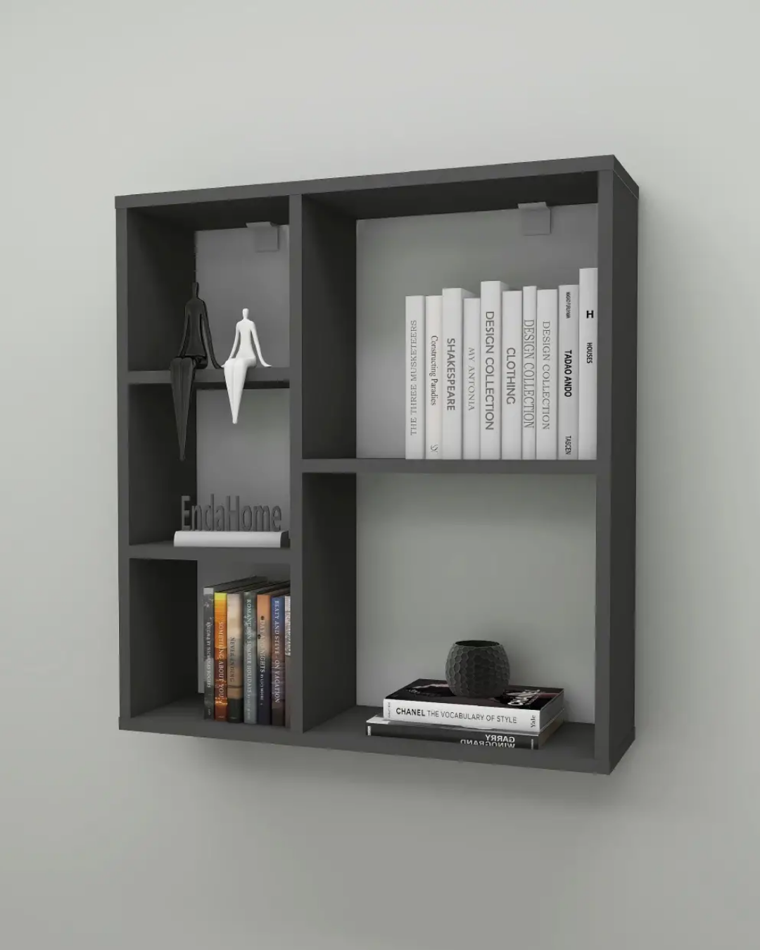 Enda Home Myra 5 Gözlü Çok Amaçlı Modern Duvar Rafı Antrasit