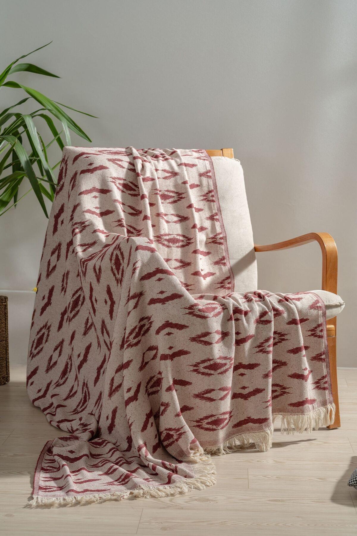 Mylasa Home 100% Pamuklu Koltuk Şalı TV Battaniyesi,130x170 cm Yüksek Kaliteli Pamuklu Kumaş Bordo Reflaction