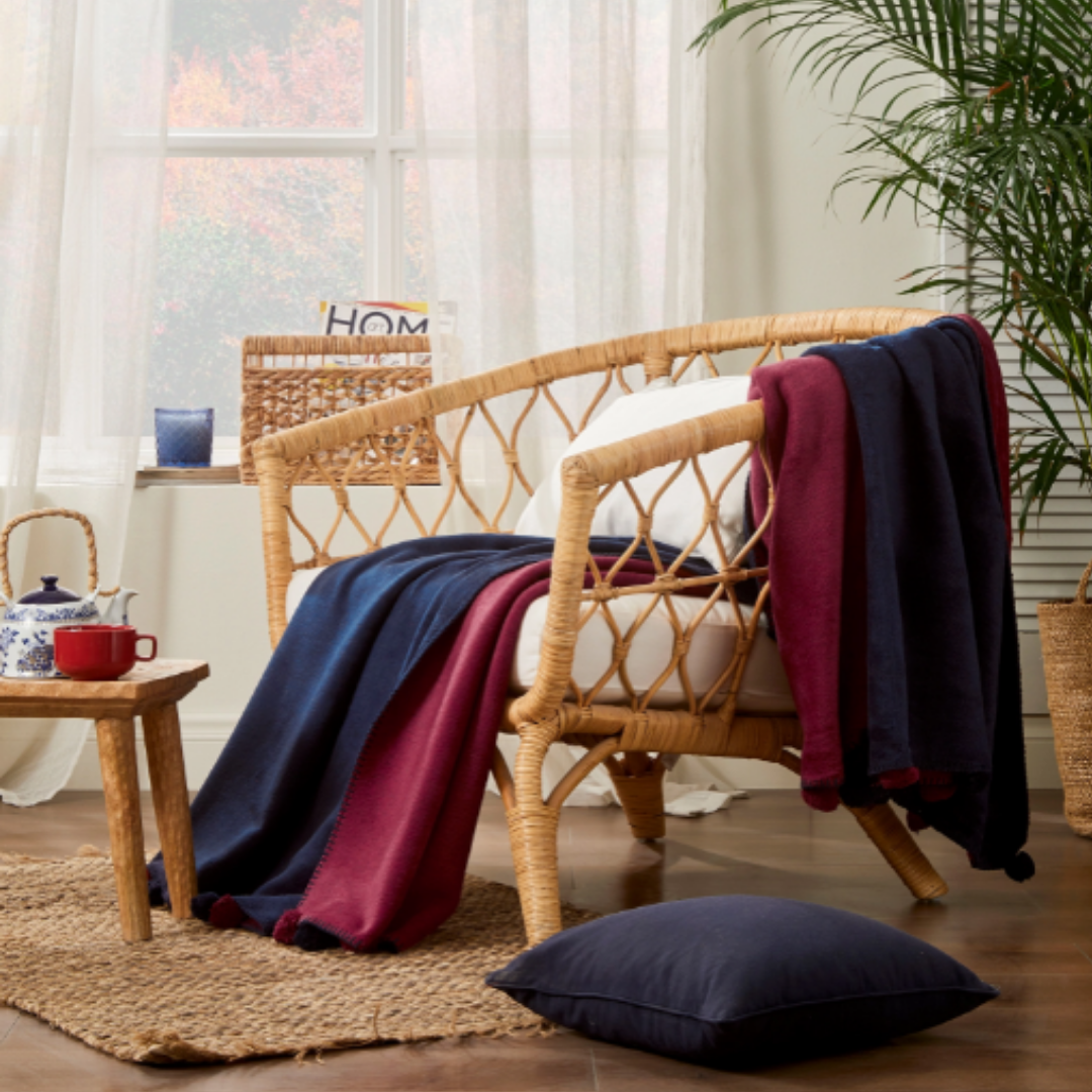 Özdilek Colourist Ponponlu Çift Kişilik Çift Taraflı Pamuklu Battaniye 180x220 cm Marino Kirsh