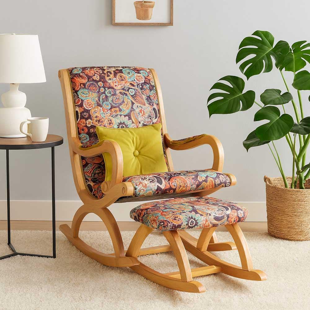 Asedia Mobilya Rustik Naturel Retro Sallanan Sandalye Dinlenme Emzirme Baba Tv Okuma Uzanma Koltuğu Berjer Retro