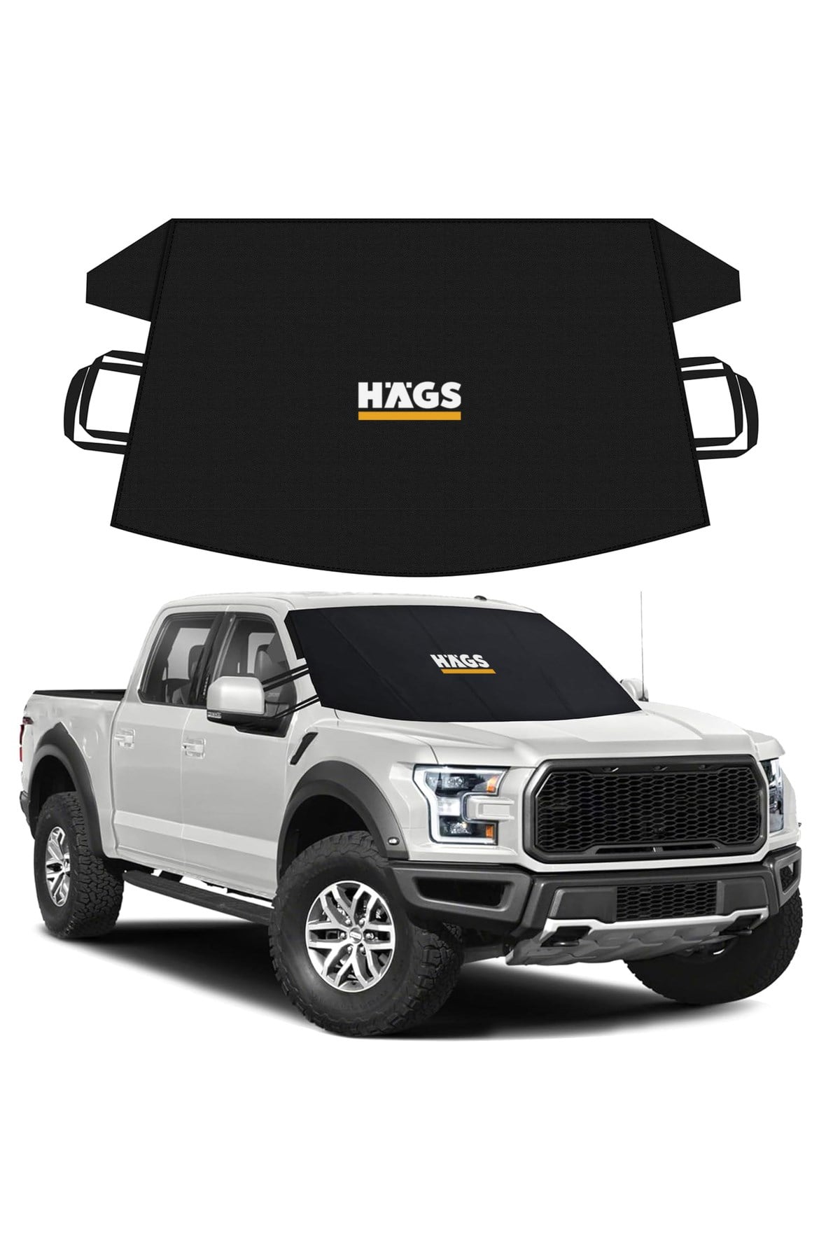 Haegs Buz ve Kar Önleyici Araç Ön Cam Örtüsü Brandası | Ağır Hizmet Tipi 600D Oxford Kumaş | Arabalar, SUV`lar, Kamyonetler İçin Oto Ön Cam Koruyucu Güneşlik | Don Örtüsü (185x109cm) XL - Siyah