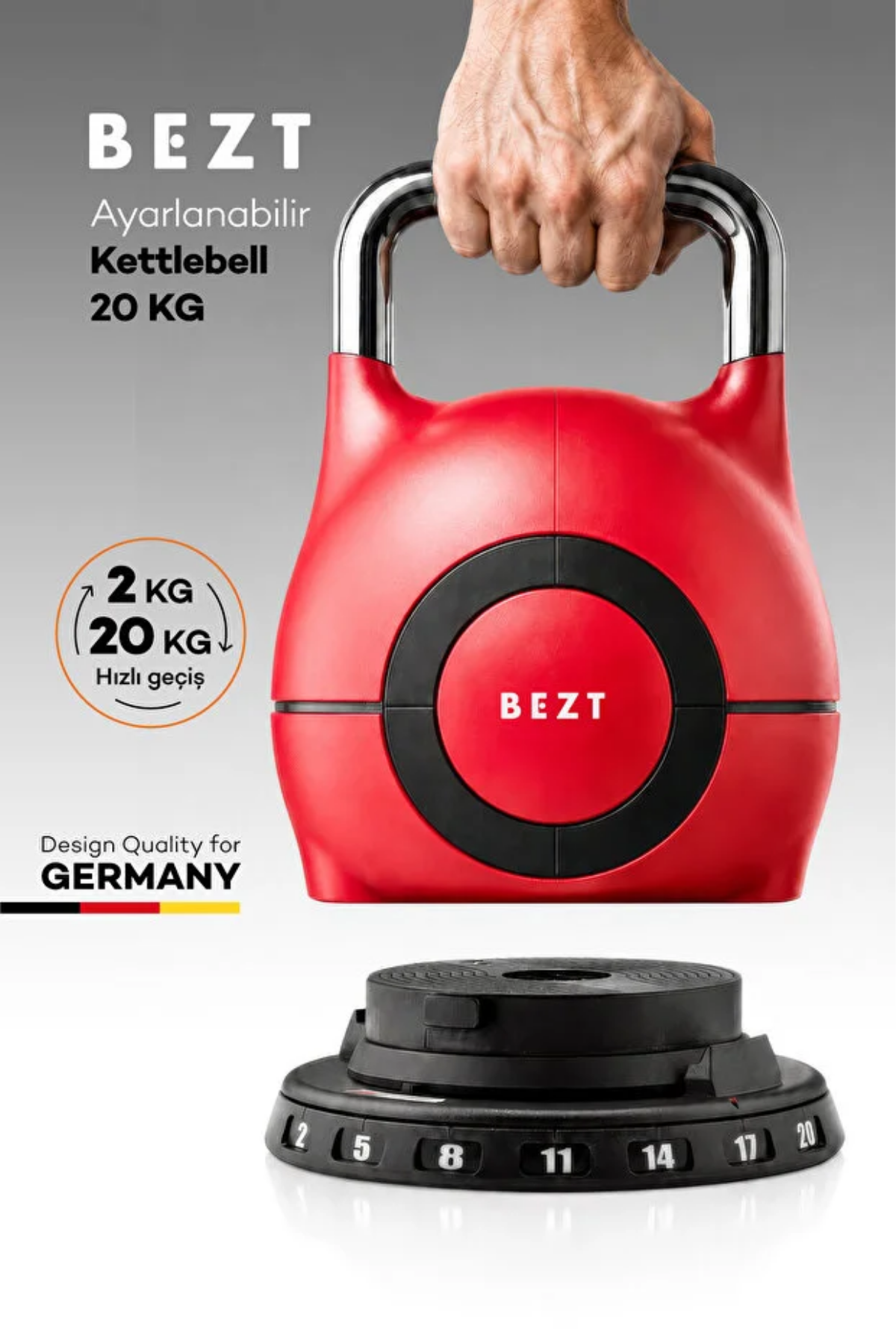 Bezt Pro Ayarlanabilir Kettlebell 20 Kg Kırmızı - Çok Fonksiyonlu Ağırlık Ayarlı Döküm Kettlebell