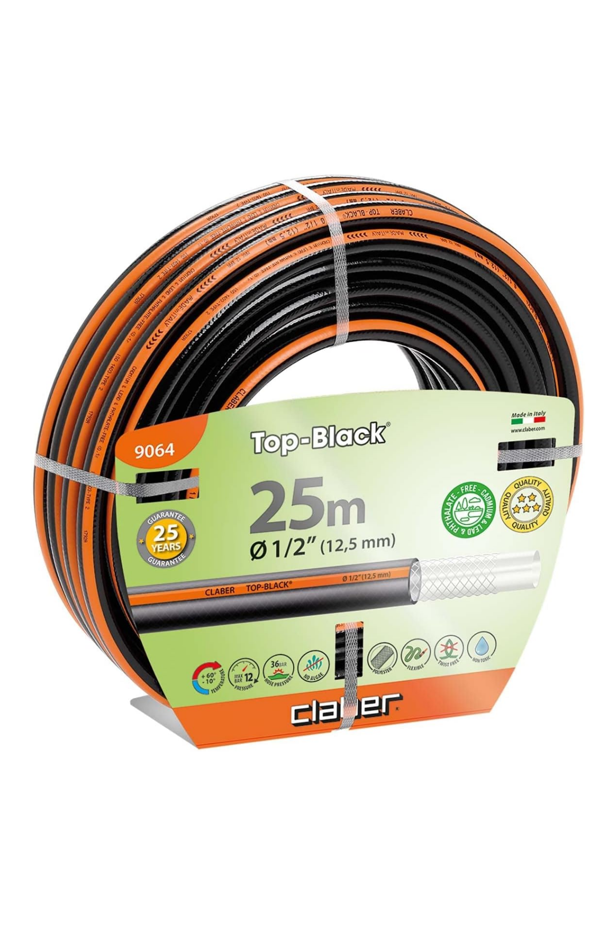 Claber 9064 Top Black Sulama Hortumu, 25 M, 1/2