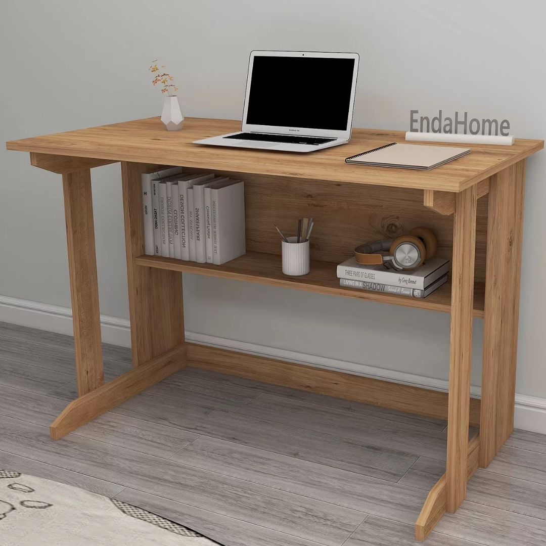 Enda Home Pillar Kütüphaneli Geniş Çalışma Masası 100x56 Cm Atlantik Çam
