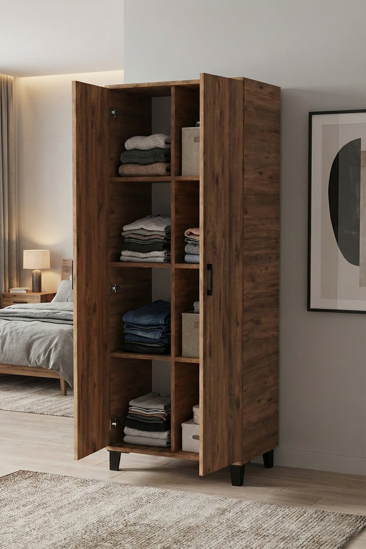 Reyo Falez Çok Amaçlı 2 Kapaklı 8 Gözlü Dolap 70x45x185 cm, Kiler,Mutfak,Balkon ve Banyo Depolama Dolabı - Atlantik Çam