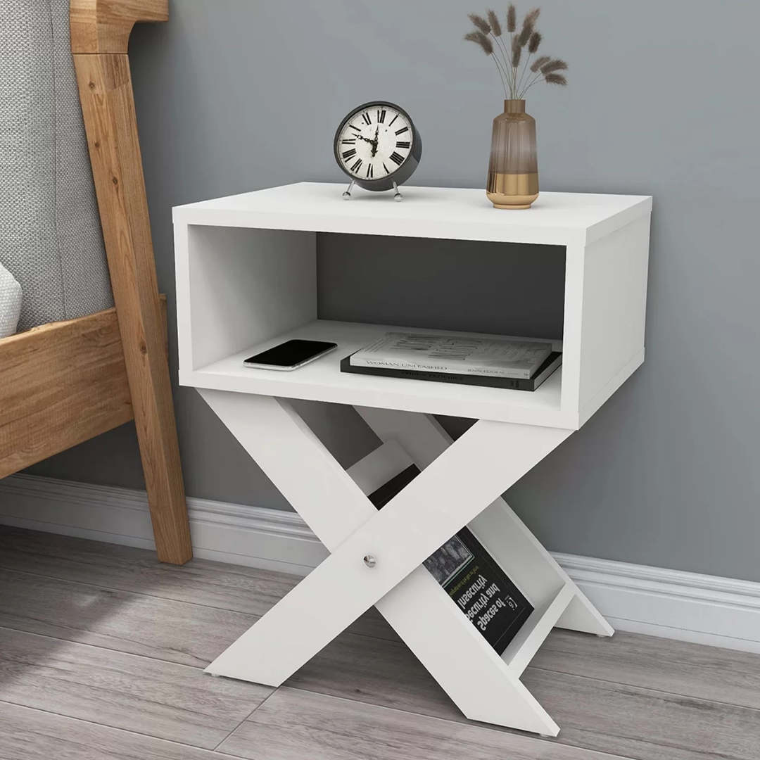 Enda Home X Ayaklı Dergilikli Komodin Kahve Sehpası Mat Beyaz