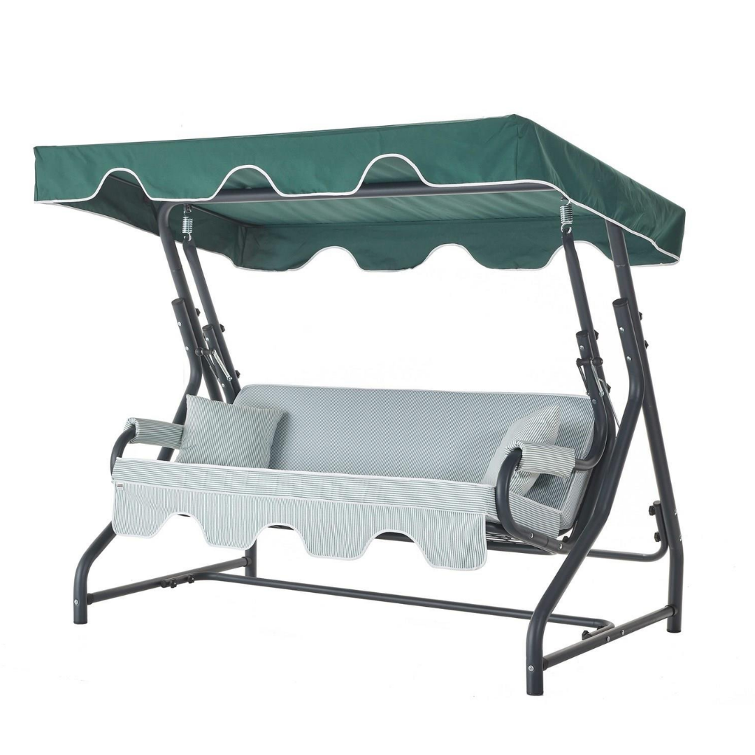 Erinöz Olea 3 Kişilik Bahçe Balkon Teras Salıncağı - Minder: Yeşil Çizgili Tente: Yeşil