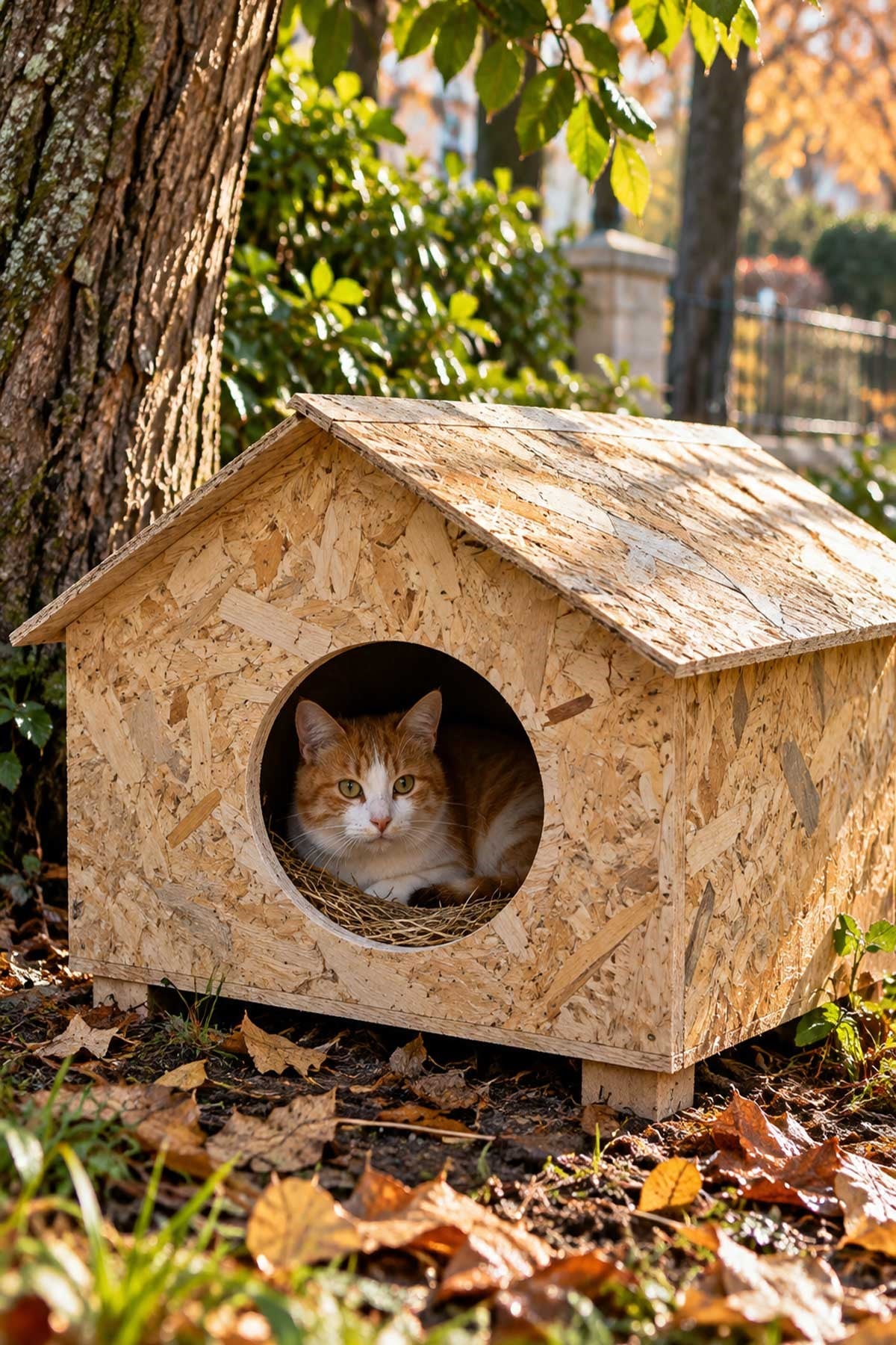Reyo 50x50x35 cm Kedi Evi, Dış Ortama, Rüzgar ve Soğuğa Dayanıklı Ahşap Kedi Yuvası, Yavru ve Yetişkin Kediler İçin Barınak OSB CAT17