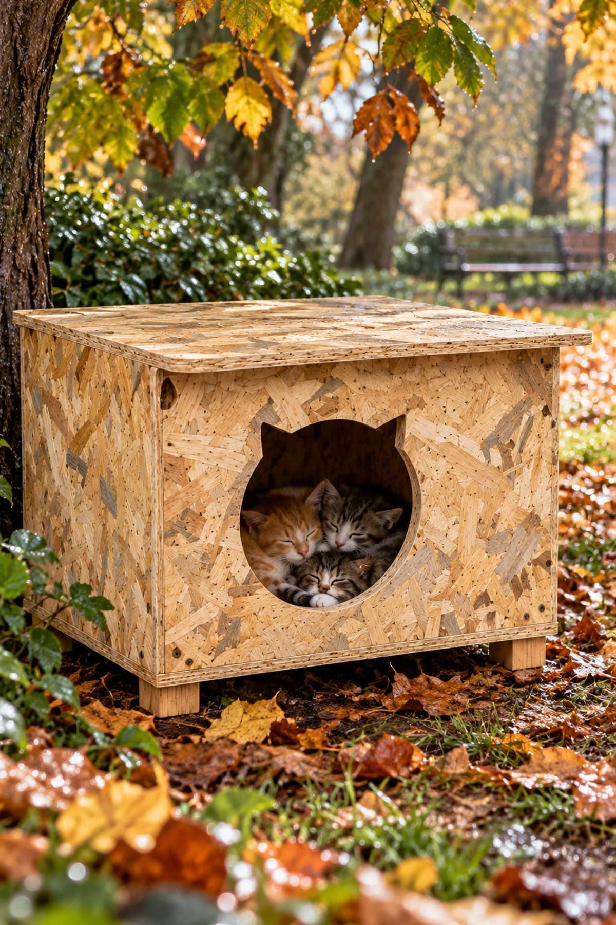 Melada Kedi Evi Dış Ortam Uygun Ahşap Kedi Evi OSB 50x35x30 cm MLD0CAT19