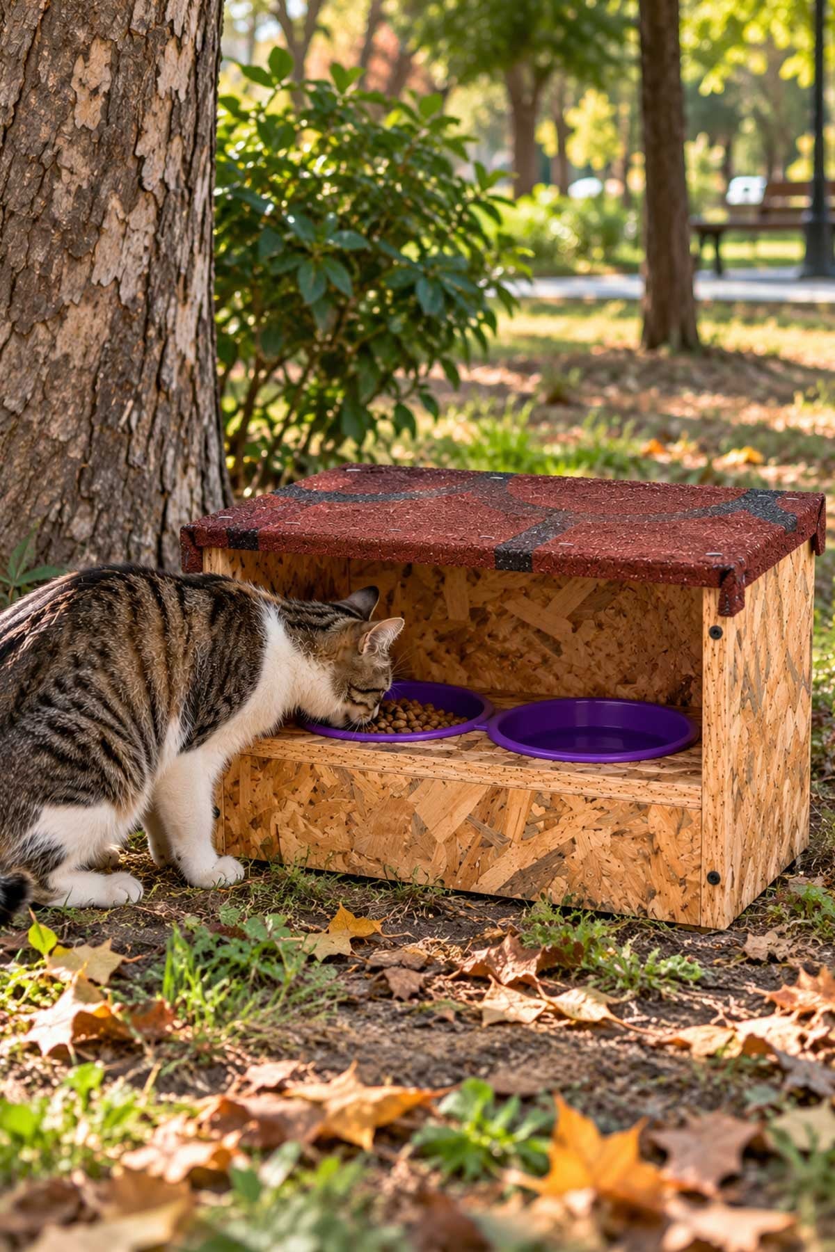 Msay Dış Mekan Kedi Mama Kabı Standı (37x21x25 cm) - Yağmur Geçirmez Membran Kaplı, 2'li Kap İle Kurulu Teslimat